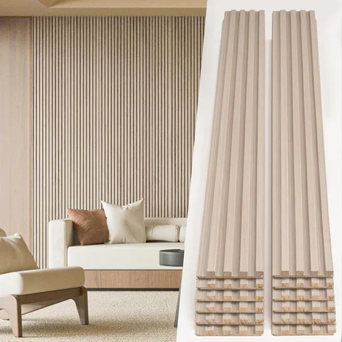 Vista 22 de Art3d Panel de pared de listones de madera de 4 piezas de 96"x5.7" para interior, techo y decoración, 15.2 pies cuadrados 4 piezas de madera natural