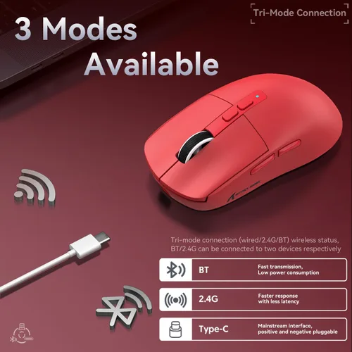Vista 4 de ATTACK SHARK X6 Ratón Inalámbrico Ligero para Juegos con Base de Carga de Retroiluminación RGB, Tri-Modo Cableado/2.4GHz/BT5.2, 26K DPI, Sensor