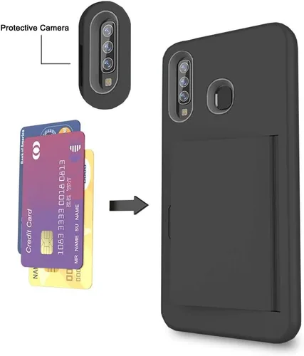 Vista 4 de Asuwish Funda compatible con Samsung Galaxy A21 y protector de pantalla de vidrio templado, accesorios de celda, soporte para tarjetas de crédito