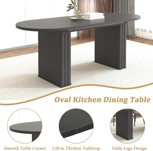 Vista 4 de Mesa de comedor extensible ovalada de 62.99 a 78.7 pulgadas para 6, 8 y 10, moderna mesa expandible de cocina de madera de granja, mesas de Negro