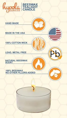 Vista 3 de Hyoola Velas de té de cera de abeja blanca pura, hechas a mano, decorativas sin perfume, velas de té, 4 horas de tiempo de combustión, taza Blanco
