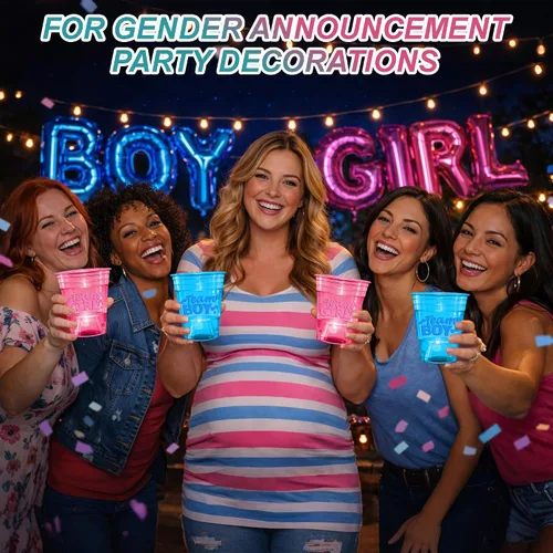 Vista 6 de mishunyus Paquete de 40 vasos que brillan en la oscuridad para revelación de género, suministros de fiesta de baby shower de equipo para niños