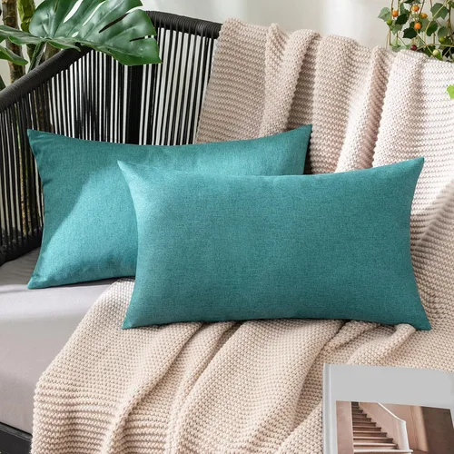 Vista 85 de MIULEE - Paquete de 2 fundas de almohada decorativas para exteriores, impermeables, sólidas, de imitación de lino, para jardín, casa de campo, Azul