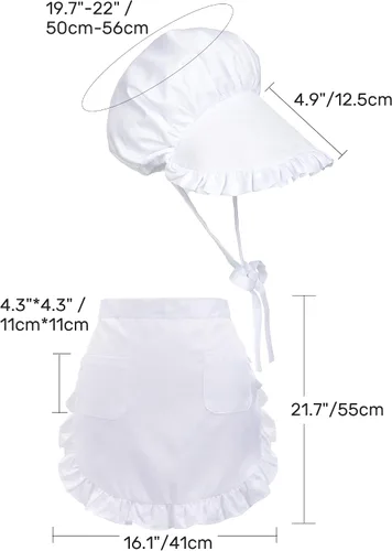 Vista 3 de Waist Apron Bonnet Set Colonial Cap Vintage Maid Hat Apron With Pockets Cooking Costume