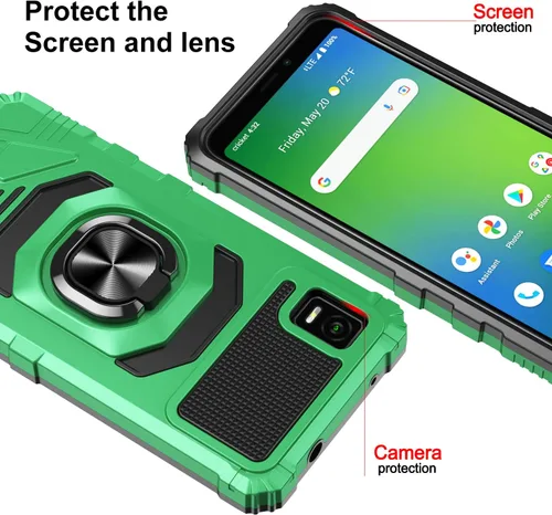 Vista 4 de Compatible con Cricket Debut Smart Case (2022) con protector de pantalla de vidrio templado, protector de cuerpo completo [grado militar], soporte