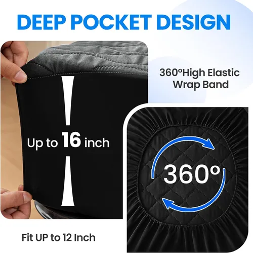 Vista 6 de Protector de colchón impermeable, protector de colchón individual ajustado hasta 16 pulgadas de profundidad, funda de colchón de cama suave
