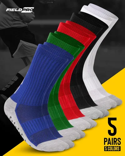 Vista 6 de FieldPro 3 y 5 pares de calcetines de agarre de fútbol para adultos y jóvenes, 5 colores, calcetines de agarre para hombre Calcetines de fútbol