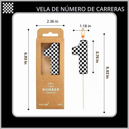 Vista 6 de PHD CAKE Velas de cumpleaños de carreras con número 1 de 7 cm, velas con temática de carreras geniales, velas de número para pastel, celebración