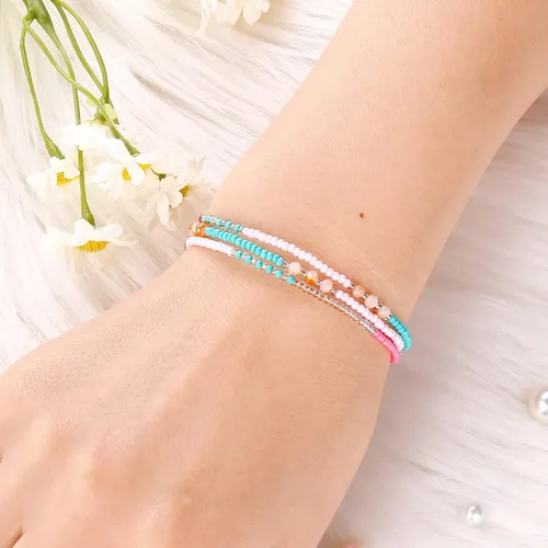 Vista 3 de 5 tobilleras con cuentas, pulsera ajustable hecha a mano para mujer, pulseras únicas de cuentas coloridas
