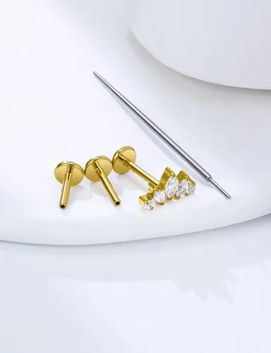 Vista 5 de 20G 18G 16G Astm F136 - Aretes de titanio sin rosca con parte trasera plana, tragus hélice, caracola, piercing, nariz, labio, hélice, cartílago