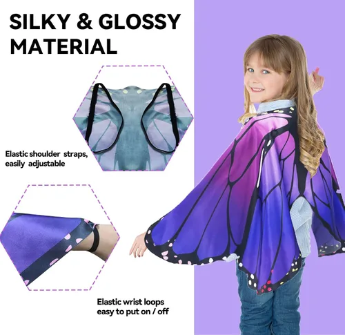 Vista 5 de Creatoy Fairy Butterfly-Wings-Costume for Girls Boys Monarch Butterfly Pretend Play Birthday Gifts Party Favors