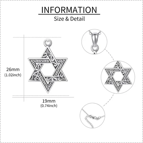 Vista 3 de URONE Collar de plata de ley 925 con dije de estrella de David con estrella de David, joyería judía, regalos para hombres y mujeres, Plata