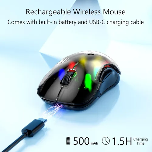 Vista 4 de Memzuoix ratón inalámbrico LED 2.4G, ratón recargable ergonómico con cubierta desmontable, ratón óptico portátil de 1200 DPI con receptor USB