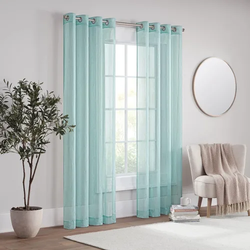 Vista 5 de Eclipse Emina - Cortina de gasa transparente para ventana, con ojales, 1 panel, 50 pulgadas de ancho x 95 pulgadas de largo, color aguamarina