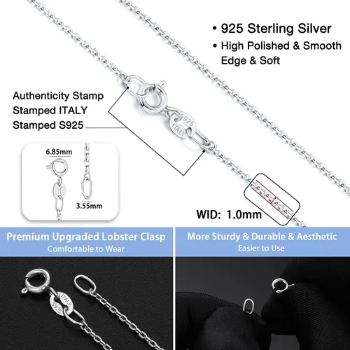 Vista 4 de Jewlpire - Collar de cadena de oro sólido de 18 quilates sobre plata de ley 925 para mujer, cadena de eslabones de 364 de pulgada, resistente