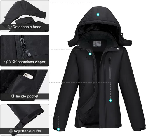 Vista 4 de CAMEL CROWN Chaquetas de esquí de invierno cálidas para mujer abrigo de nieve impermeable con capucha chaqueta de lluvia resistente al viento