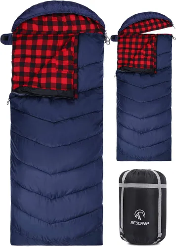 Vista 10 de REDCAMP Saco de dormir de franela para adultos, cómodos sacos de dormir de algodón para campamento, mochileros, senderismo, con capucha desmontable