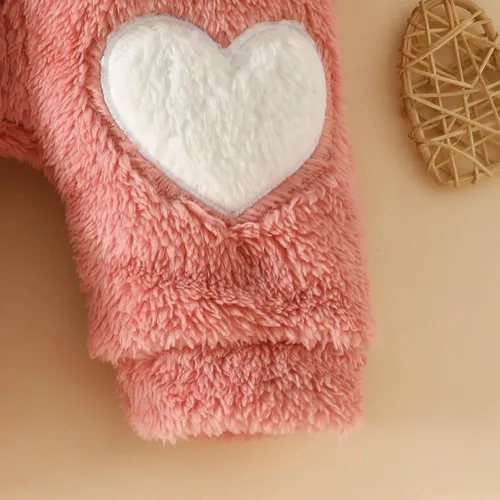 Vista 6 de iQKA Toddler Newborn Baby Boys Girls Bodysuits Coral Velvet Heart Print Fashion Cute Ears Hooded Soft Winter Warm