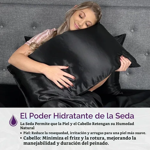 Vista 4 de Mulberry Park - Funda de almohada 100% seda, 22 mommes, seda de morera grado 6A, cierre de sobre profundo, color negro/estándar (20 x 26 pulgadas)