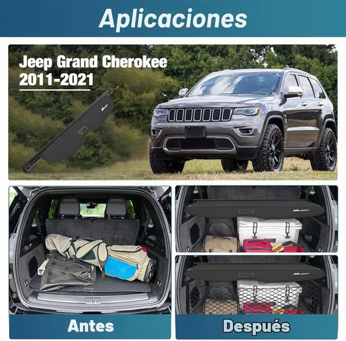 Vista 2 de Nilight Cobertura de cajuela para Jeep Grand Cherokee Accesorios 2011-2021, cubierta de seguridad retráctil para carga trasera, con red