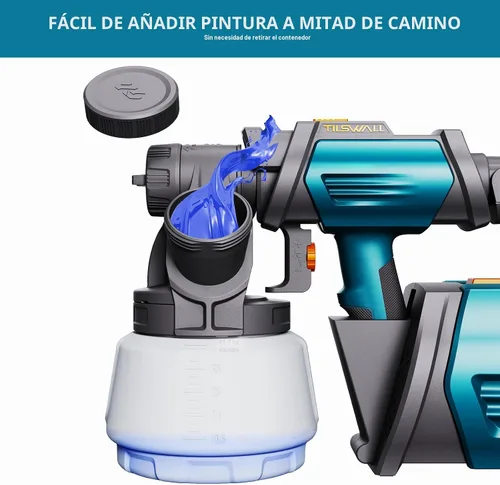 Vista 2 de Tilswall - Pulverizador de pintura HVLP de 800W, pistola de pintura eléctrica con 4 boquillas y 3 patrones para pintar muebles, gabinetes, vallas