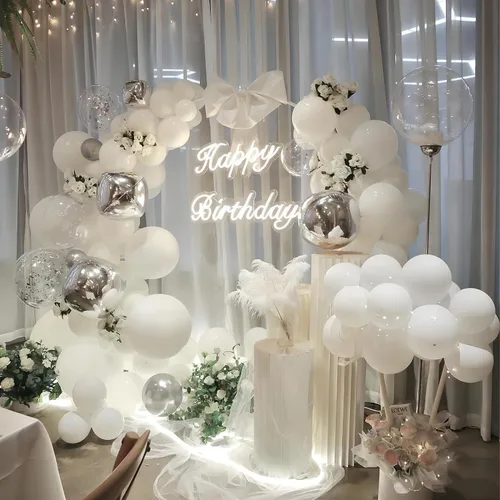 Vista 5 de Paquete de 150 globos blancos de diferentes tamaños, 18, 12, 10, 5 pulgadas, kit de arco de guirnalda de globos de fiesta de cumpleaños, baby