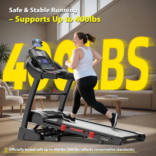 Vista 4 de Cinta de correr con inclinación automática del 15% de capacidad de 400 libras, máquina de correr plegable de 5.1 HP para el hogar con mango