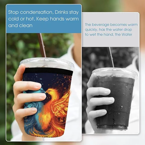 Vista 5 de Fire And Water Phoenix Cup Sleeve 3 Pack Reusable Neoprene Coffee Sleeves Insulator Sleeves for Cold Beverages Universal Ice Coffee Sleeve Beer