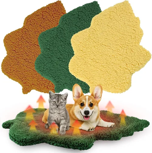 Vista 9 de Paquete de 3 camas autocalentables para mascotas con forma de hoja, autocalentable, tapete térmico lavable para erizo, conejo, planeador de azúcar