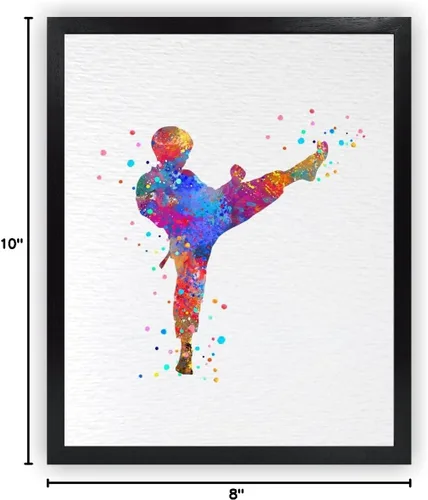 Vista 9 de Dignovel Studios 8X10 sin marco Karate Boy Kid Artes marciales Padre Hijo Deportes Coraje Acuarela Arte Impresión Póster Pared Guardería Niños