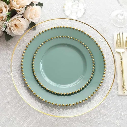 Vista 36 de Efavormart - Paquete de 10 platos de postre de plástico transparente rubor con borde de cuentas, platos redondos desechables para ensalada, 8