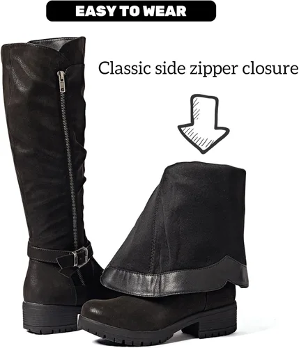Vista 2 de Botas altas hasta la rodilla para mujer, elegantes y cómodas, con punta redonda, cierre de cremallera lateral, para otoño e invierno para mujer