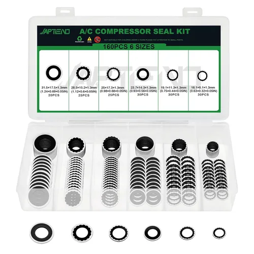 Vista 8 de Kit surtido de 110 piezas de arandelas de sello de compresor de sistema de aire acondicionado, 12 tamaños automotrices para compresor de A/C, kit