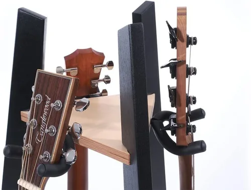 Vista 3 de GR-1 Estante de exhibición de madera hecho a mano de 3 vías Multi Guitar Stand - Negro
