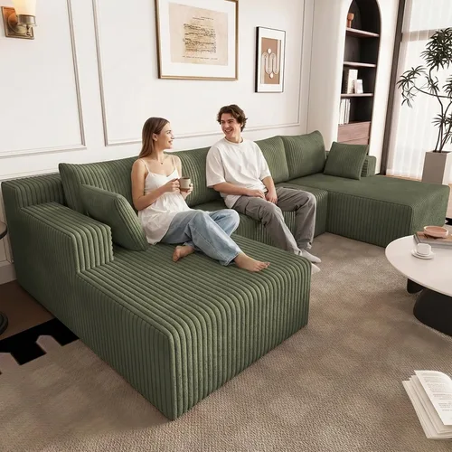 Vista 27 de Sofá seccional Cloud de 96 pulgadas, sofá deshuesado para sala de estar, sofá modular con asiento profundo, sofá de pana cómodo y esponjoso con Negro