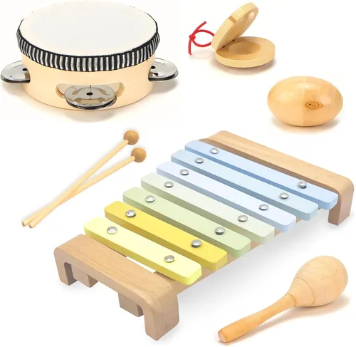 Vista 9 de Juego de instrumentos musicales para niños pequeños, juguetes Montessori de madera para bebés, juguetes musicales sensoriales para niños pequeños