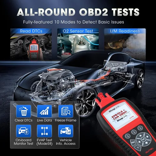 Vista 2 de Autel Diaglink - Lector de códigos OBDII OBD2 (versión para manualidades de MD802), diagnóstico de todos los sistemas y módulos para ABS, SRS