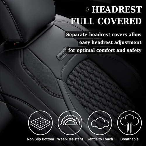 Vista 34 de Coverado Juego completo de fundas de asiento de ajuste personalizado para Chevy Silverado/GMC Sierra 2014-2018 1500, 2015-2019 2500HD 3500HD Negro
