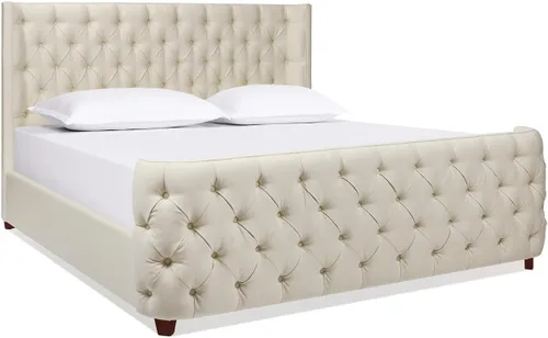 Vista 8 de Jennifer Taylor Home Brooklyn - Juego de cabecero y estribo de cama con panel capitoné, tamaño Queen, poliéster blanco antiguo