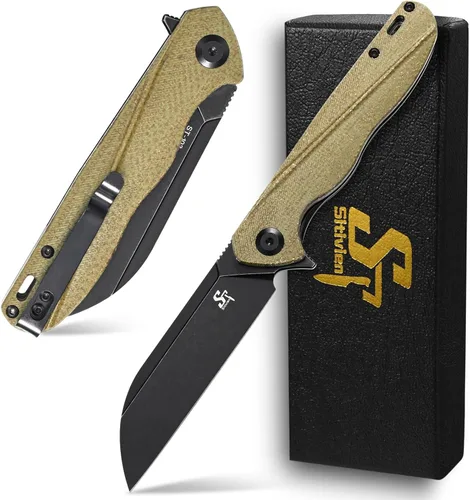Vista 11 de Sitivien Cuchillo plegable ST103, hoja de acero D2+cuchillo de bolsillo con mango G10, cuchillo de herramienta EDC para exteriores, campamento, Negro