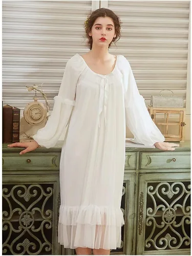 Vista 3 de Camisón de algodón estilo princesa victoriana para mujer, ropa de dormir vintage
