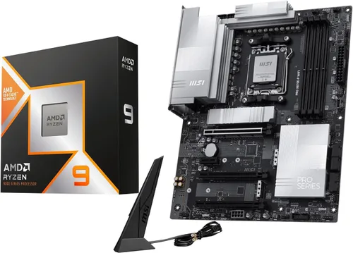 Vista 9 de Micro Center Procesador AMD 9950X3D con placa base MSI MAG X870E Tomahawk Combo de placa base CPU, listo para AI, Ryzen 9, AM5, DDR5, PCIe 5.0, M.2