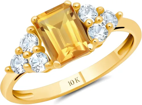 Vista 20 de MAX + STONE Anillos de piedras preciosas de oro de 10 quilates para mujer, anillo de aniversario con piedra natal de corte esmeralda, anillo