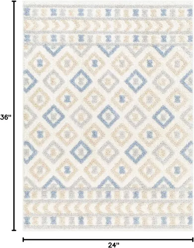 Vista 2 de Hauteloom Tilos - Alfombra marroquí de estilo granja pequeña con diseño de enrejado, alfombrilla para puerta, alfombra peluda, patrón de enrejado