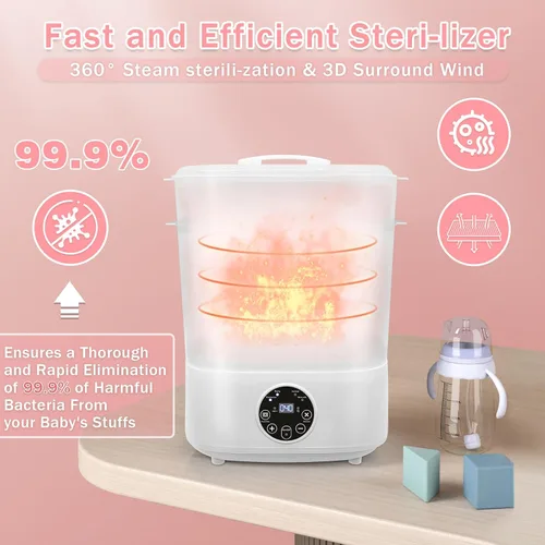 Vista 5 de Fisca Steri-lizer para biberones, 5 en 1 de gran capacidad, Steri-lizer y secadora, 2 capas compactas de vapor eléctrico Steri-lizer para biberones