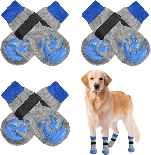 Vista 40 de BEAUTYZOO Calcetines antideslizantes para perros, zapatos de perro para pavimento frío/caliente, protectores de patas con empuñaduras, 3 pares