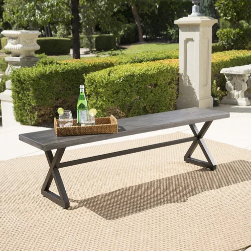 Vista 2 de Christopher Knight Home Rolando - Banco de comedor de aluminio para exteriores con marco de acero, gris/negro