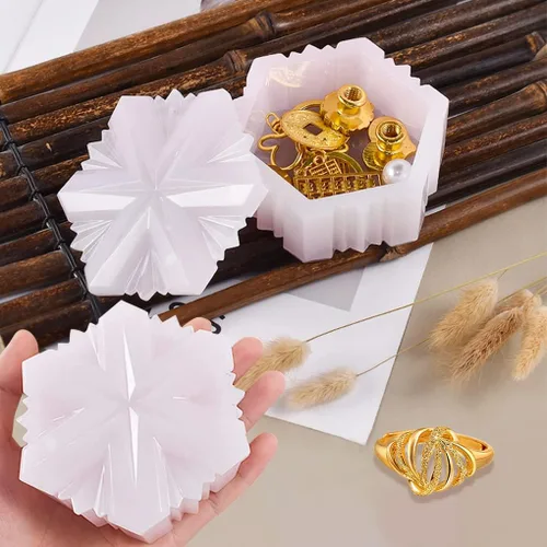 Vista 8 de Molde de resina para caja de copo de nieve, molde de silicona para tarro de joyería de Navidad con tapa, molde de fundición epoxi