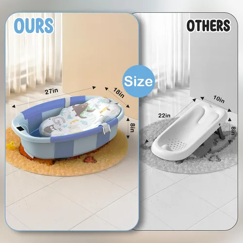 Vista 2 de TOSGN Bañera plegable para bebé, 3 segundos para instalar, bañera para bebé con cojín suave y termómetro, bañera para recién nacidos de 0 a 36 Azul