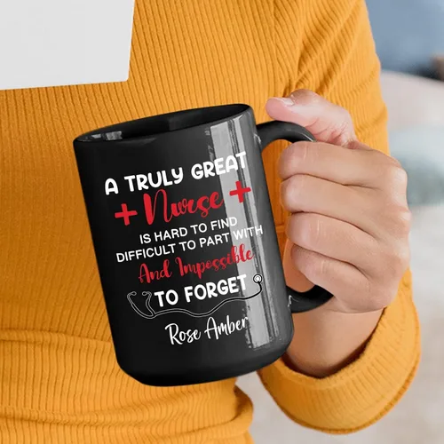 Vista 3 de Taza personalizada con texto en inglés «A Truly Great Nurse Is Hard To Find Difficult To Part With And Impossible to Forget », taza de café Taza